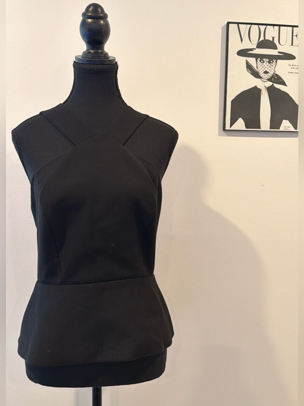 BCBGMAXAZRIA Black Peplum Criss Cross Halter Top Size Small